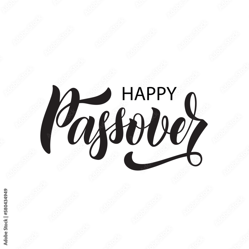 Happy Passover handwritten text isolated on white background. Modern brush ink calligraphy. Hand lettering typography, vector illustration for Jewish holiday as greeting card or poster
