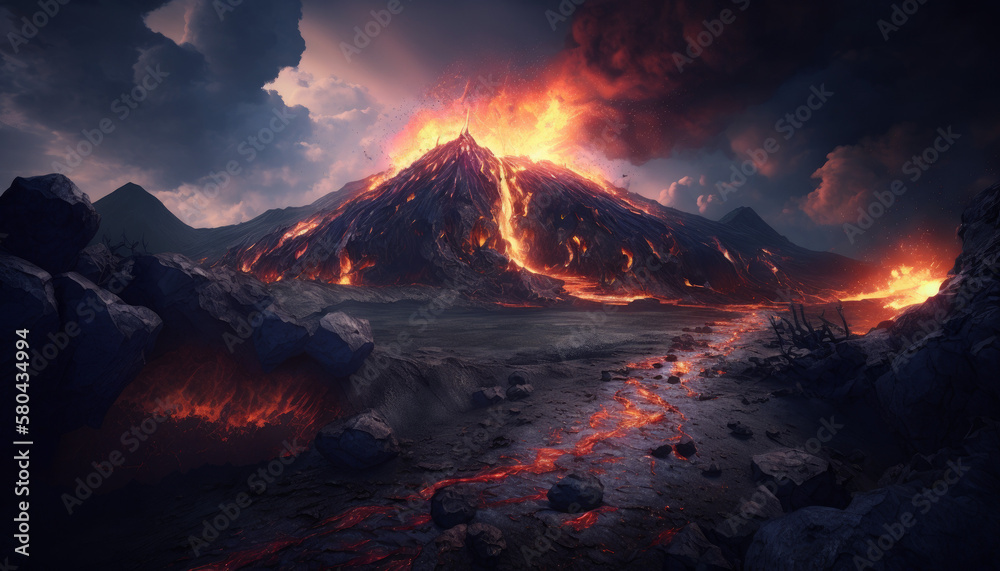 Fototapeta premium Volcano, AI Generated, Artificial Intelligence, 