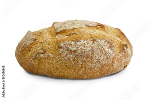 Homemade freshly baked bread isolated on white background.