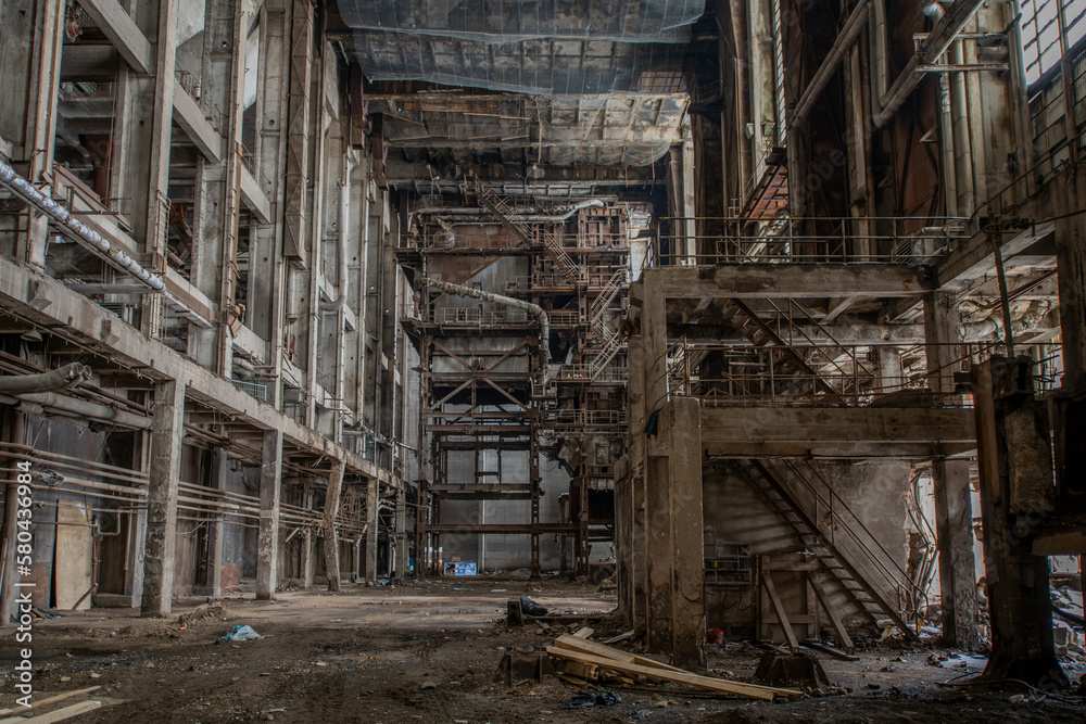 Old abandoned post-Soviet coal power plant in Hungary near Budapest