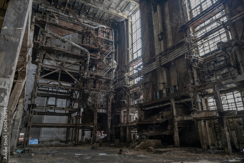 Old abandoned post-Soviet coal power plant in Hungary near Budapest