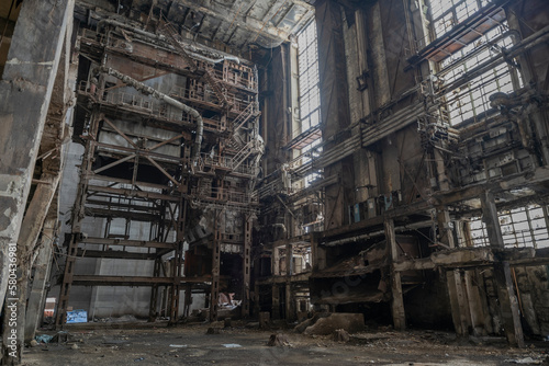 Old abandoned post-Soviet coal power plant in Hungary near Budapest