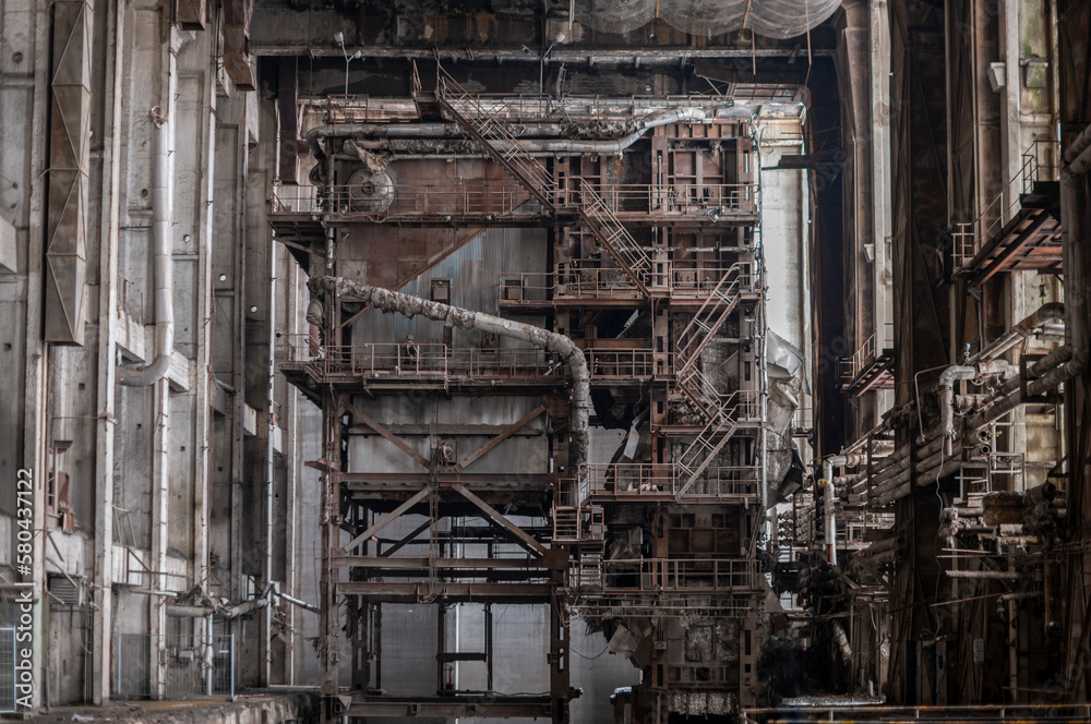 Old abandoned post-Soviet coal power plant in Hungary near Budapest