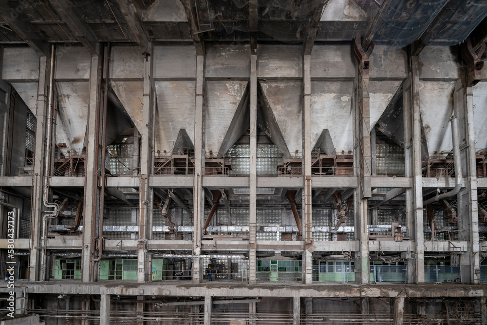 Old abandoned post-Soviet coal power plant in Hungary near Budapest