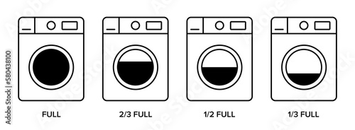 Washing machine loading laundry vector icon.  Washer weight limit for clothes. Washing machine instructions. Editable stroke. 