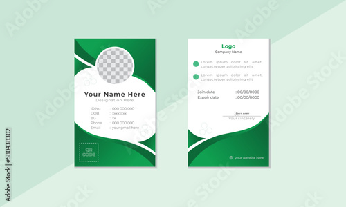 Modern simple and creative id card template with gradient green color combination wave curve shapes in a clean minimal style. 