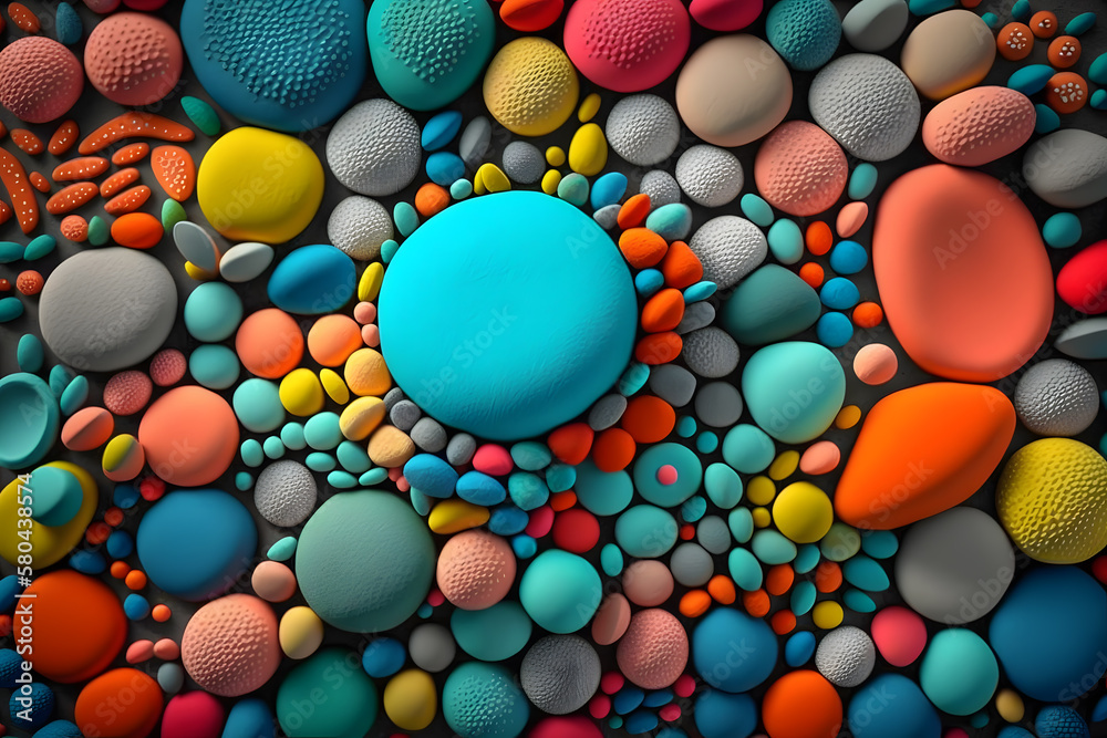 Trendy design template with plasticine and stones. Abstract orange, blue sculptural background. Applicable for websites, covers, presentations, banners. Generative AI.