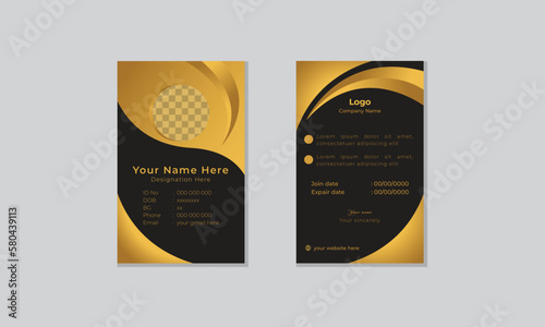 Modern and minimalist id card template. Modern abstract background template with gradient golden in wave curve shapes in a clean minimal style. circle space photo.