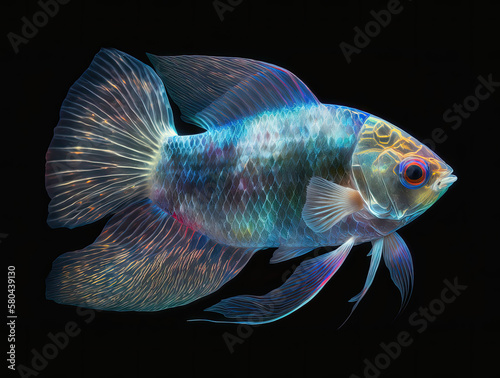 Bioluminescent fish on black background by generative AI