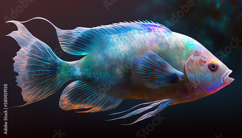 Bioluminescent fish on black background by generative AI