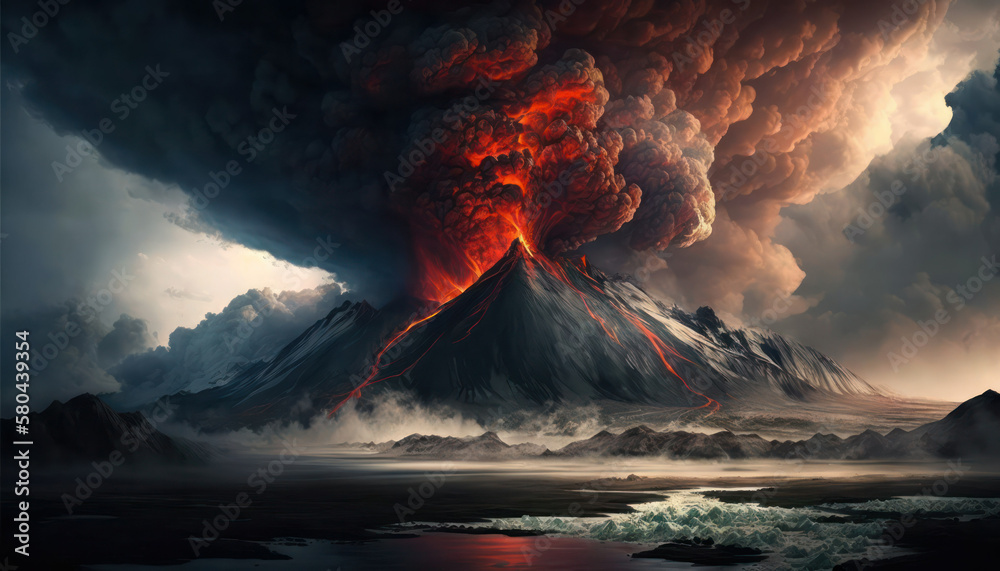 volcanic eruption accompanied by the release of lava and ash. catastrophe .generative AI