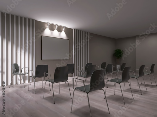 Conference hall interior 3d render, 3d illustration