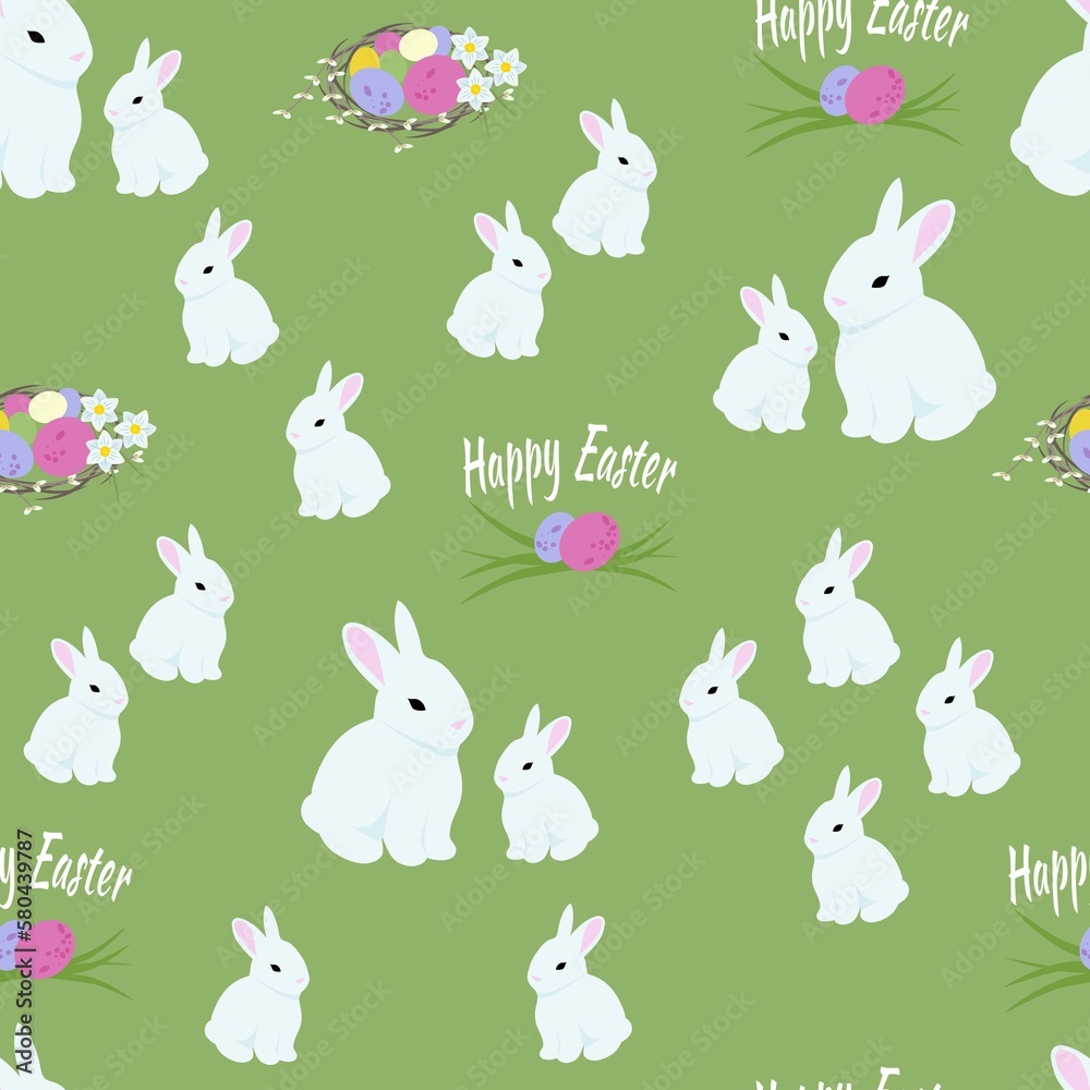 Easter bunny pattern. Easter animals characters. Vector illustration.