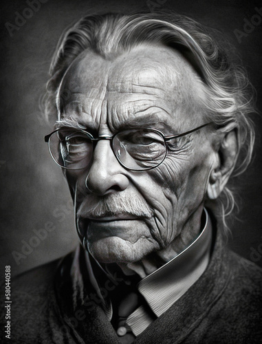 Black and white portrait of a philosopher - generative ai photo