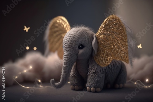 soft plush cute toy, baby elephant, robot design made of expensive textiles. generative artificial intelligence.