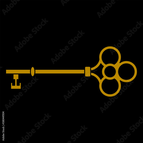 Golden antique skeleton key. On black background. Vector illustration. photo