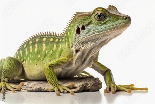 Gastropholis prasina, a green keel bellied lizard, is shown alone on a white background. Generative AI