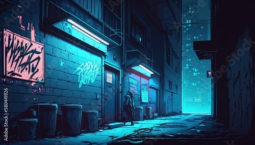 an empty street at night in a cyberpunk city . generative ai