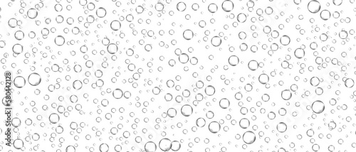 Water bubbles set isolated on white background. Air water bubbles for soda effect, transparent backdrop, icon design, champagne bubbles,  and wallpaper. Water drops pattern, vector illustration
