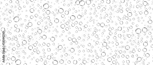 Water bubbles set isolated on white background. Air water bubbles for soda effect, transparent backdrop, icon design, champagne bubbles, texture and wallpaper. Water drops pattern, vector illustration