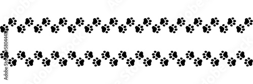Frame paw pattern. Repeating cute zoo border. Black footprint boarder isolated on white background. Repeated animal frames. Seamless border for design prints. Repeat footmark step. Vector illustration