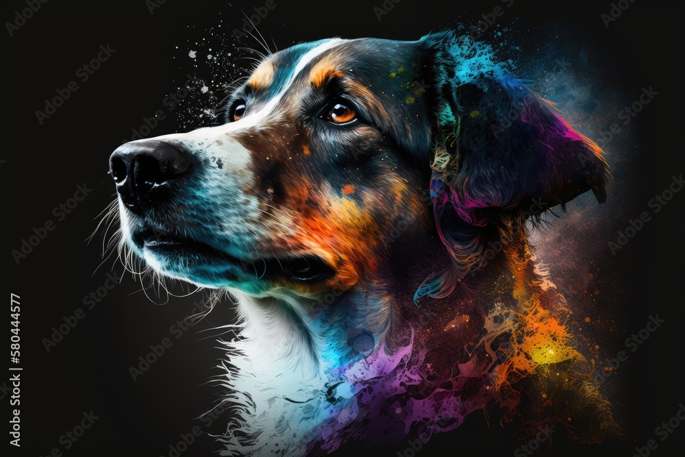 Dog Paint series. Background design of a colorful portrait of a dog about art, creativity, and imagination. Generative AI