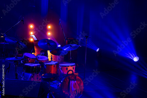 Empty stage with blue concert lighting