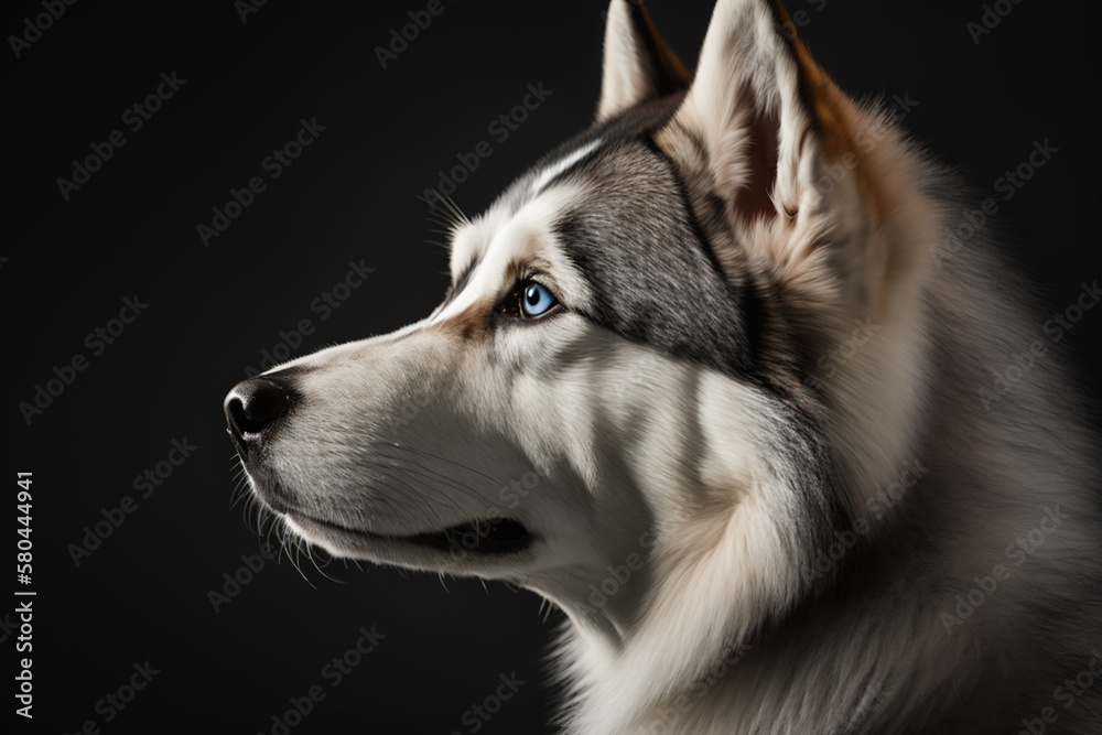 Generative Ai. Portrait magnificent Siberian husky dog with blue eyes.