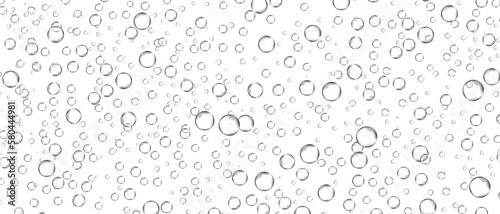 Water bubbles set isolated on white background. Air water bubbles for soda effect, transparent backdrop, icon design, champagne bubbles, texture and wallpaper. Water drops pattern, vector illustration
