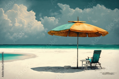 illustration  umbrella and lounge chairs on the beach sand  ai generative