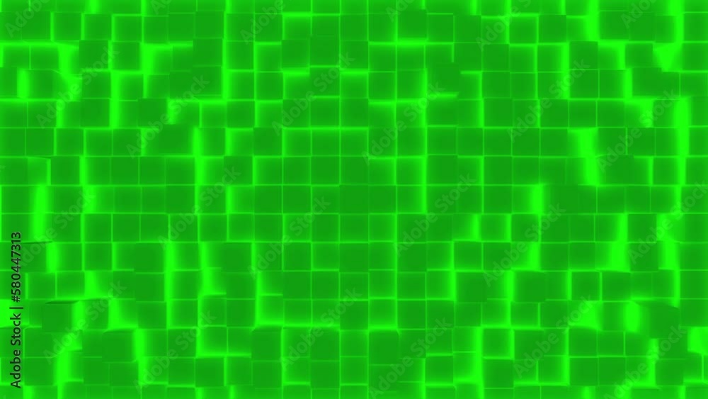 Background of green acid smooth seamless animated squares. 3d cubic shapes moving seamless 4k footage. Background of green acid smooth seamless animated squares. 3d cubic shapes moving seamless 4k footage.