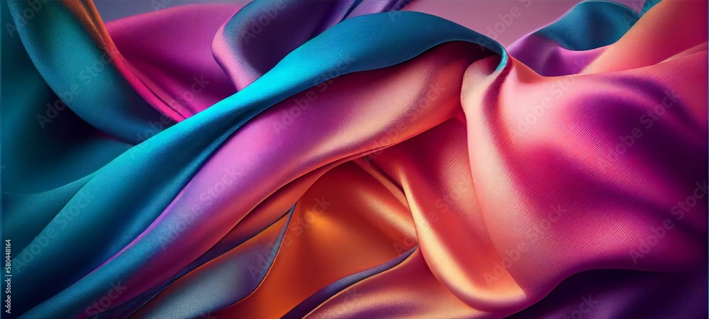 Abstract Background with 3D Wave Bright Gold and Purple Gradient Silk Fabric. Ai generative illustration. 