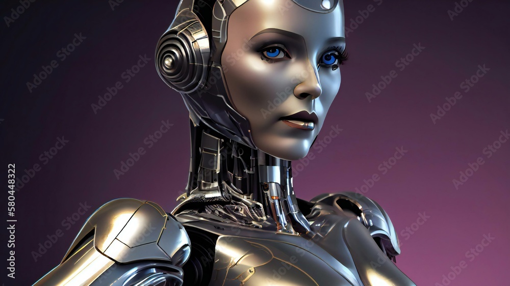 Robot woman on link background. Created with generative Ai technology. Robot woman on link background. Created with generative Ai technology.