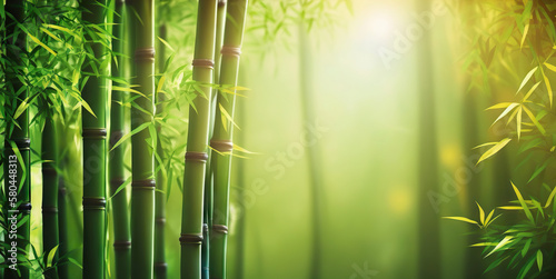 Fototapeta Bamboo trees with copy space. Based on Generative AI