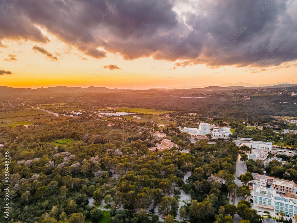 Fototapeta premium Sunset in Mallorca, Spain Aerial Photo