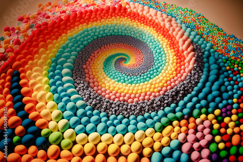 a pile of colorful candy arranged to create the illusion of a rainbow - illustration - Generative AI