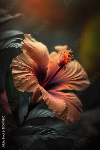 Experience the delicate beauty of a Hibiscus in stunning detail. generative ai photo