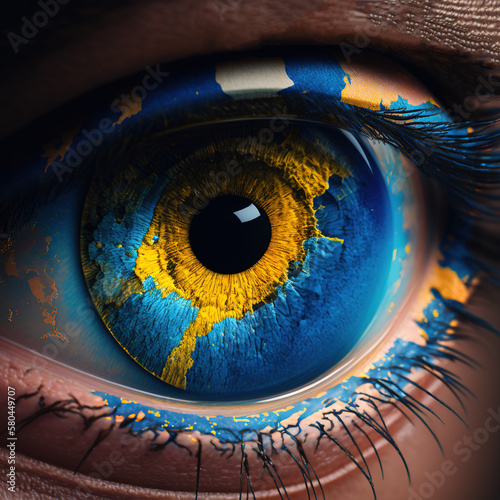 Pupil of blue and yellow colors, generative ai technology