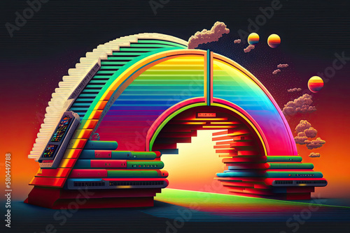 colorful abstract illustration, colorful round arch rainbow colors, background image