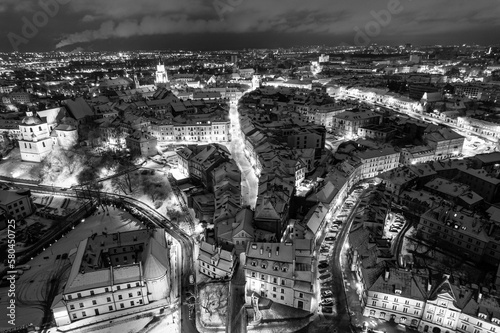 Lublin Old Town. Lublin Castle. Lublin Grodzka Gate. Classic town look. Aerial view of old town in Lublin. Polish old cities. Poland old town. Night view of old town. Lublin by night.