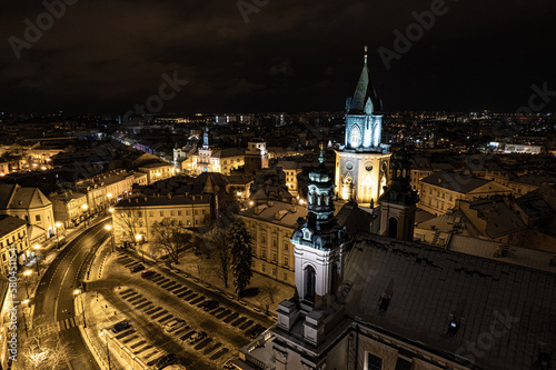 Lublin Old Town. Lublin Castle. Lublin Grodzka Gate. Classic town look. Aerial view of old town in Lublin. Polish old cities. Poland old town. Night view of old town. Lublin by night.