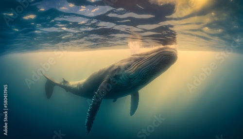 whale in the water with beautiful light