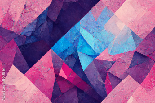 Abstract modern blue, pink and purple low polygon pattern, continuous gradient background, seamless wallpaper, generative ai