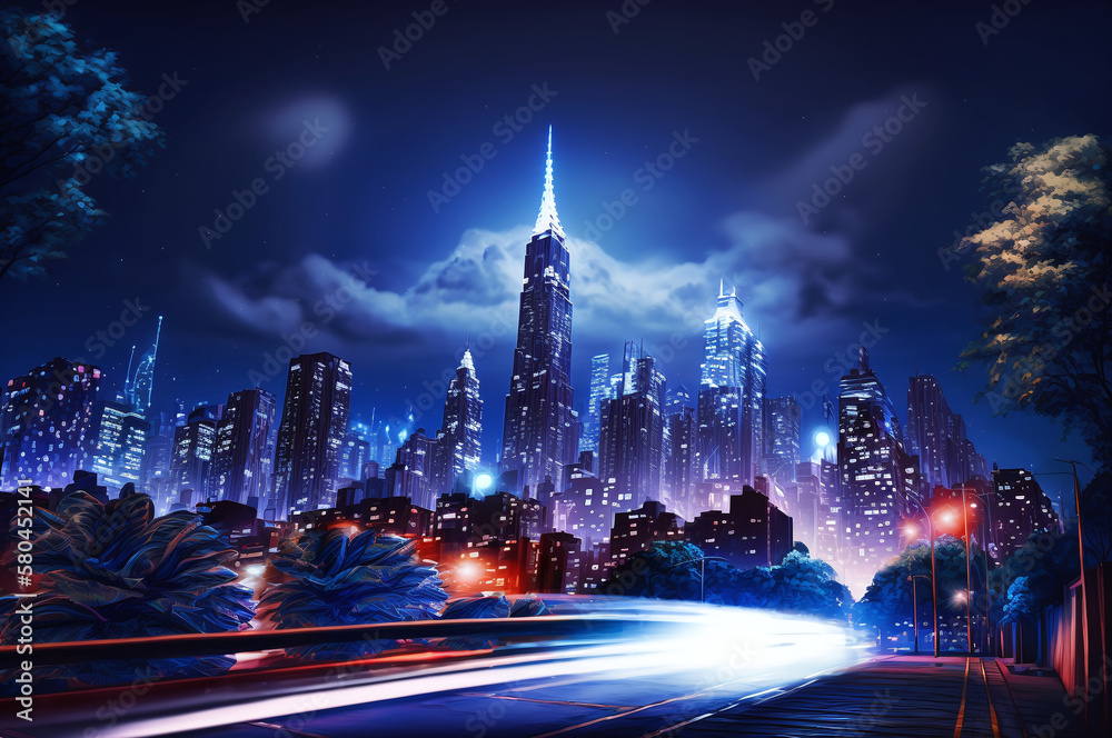 Fototapeta premium Night cityscape illuminated by lights
