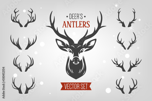 Fotobehang Vector Reindeer Horns, Antlers