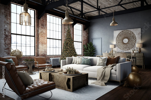 Industrial interior christmas decor