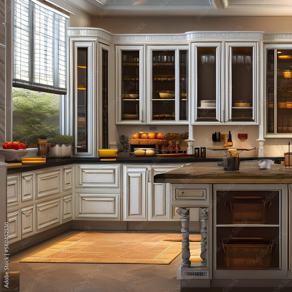 Fototapeta premium A kitchen with a large pantry1, Generative AI