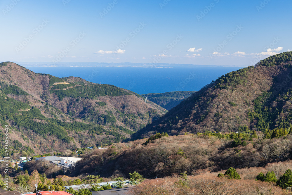 日本　神奈川県足柄下郡箱根町にある箱根ロープウェイの早雲山駅から見える風景