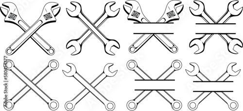 Crossed wrench tool set. Elements for logo, label, emblem, sign, badge. photo
