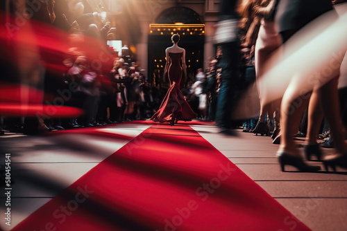 Red Carpet hallway with barriers and red ropes for Cinema and Fashion awards, a ceremony for celebrities persons. Generative AI.	
